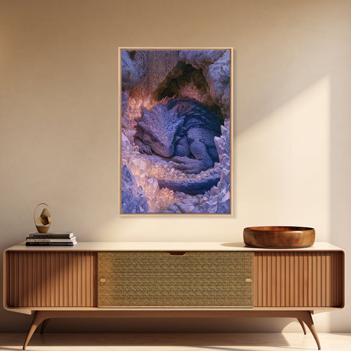 Sleeping Dragon in a Cave of Crystals Canvas Print, Fairy Tale Art, Nursery Wall Art, Living Room Decor, Storybook, Fantasy Art, FTA-2x3-80
