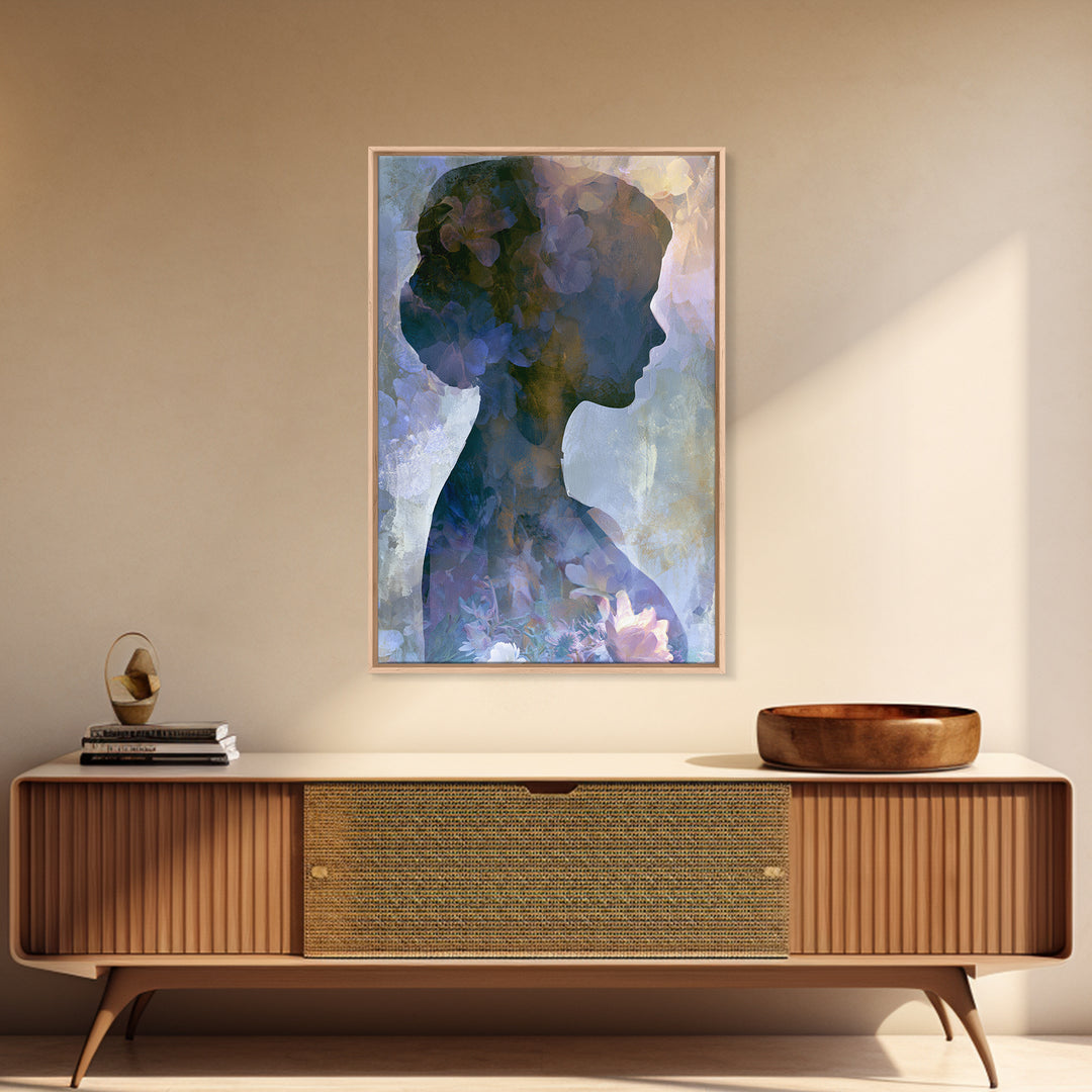 Princess Silhouette with Moonlit Garden Flowers Canvas Print, Fairy Tale Art, Modern Decor, Living Room Decor, Storybook, FTA-2x3-84