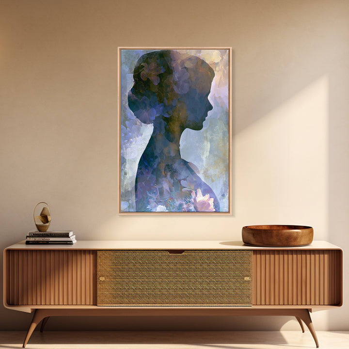 Princess Silhouette with Moonlit Garden Flowers Canvas Print, Fairy Tale Art, Modern Decor, Living Room Decor, Storybook, FTA-2x3-84