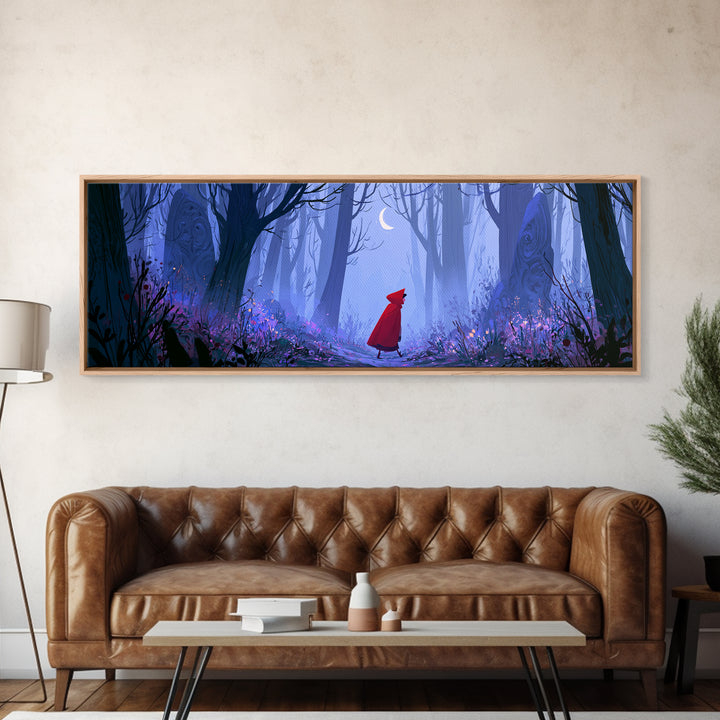 Red Cloak Figure Walking Through Dark Woods Canvas Print, Fairy Tale Art, Fairy Art, Living Room Decor, Fine Art, Storybook, FTA-3x1-24