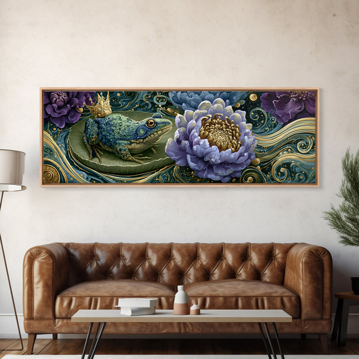Frog Prince on a Lily Pad Canvas Print, Fairy Tale Art, Fine Art Print, Living Room Decor, Fine Art, Storybook, Painting, FTA-3x1-3