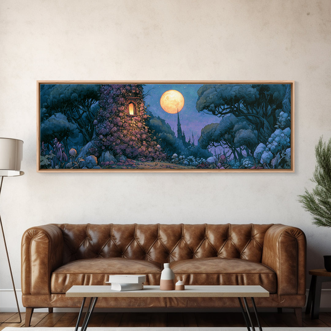 Rose Covered Tower Canvas Print, Fairy Tale Art, Abstract Art, Living Room Decor, Storybook, Kids Room Art, Whimsical Wall Art, FTA-3x1-34
