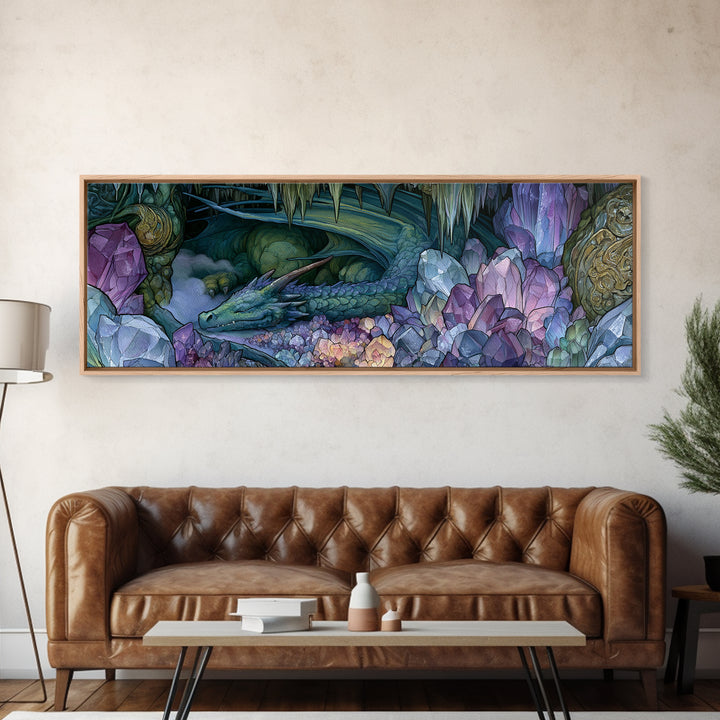 Sleeping Dragon in a Cave of Crystals Canvas Print, Fairy Tale Art, Neutral Decor, Living Room Decor, Fine Art, Storybook, FTA-3x1-40