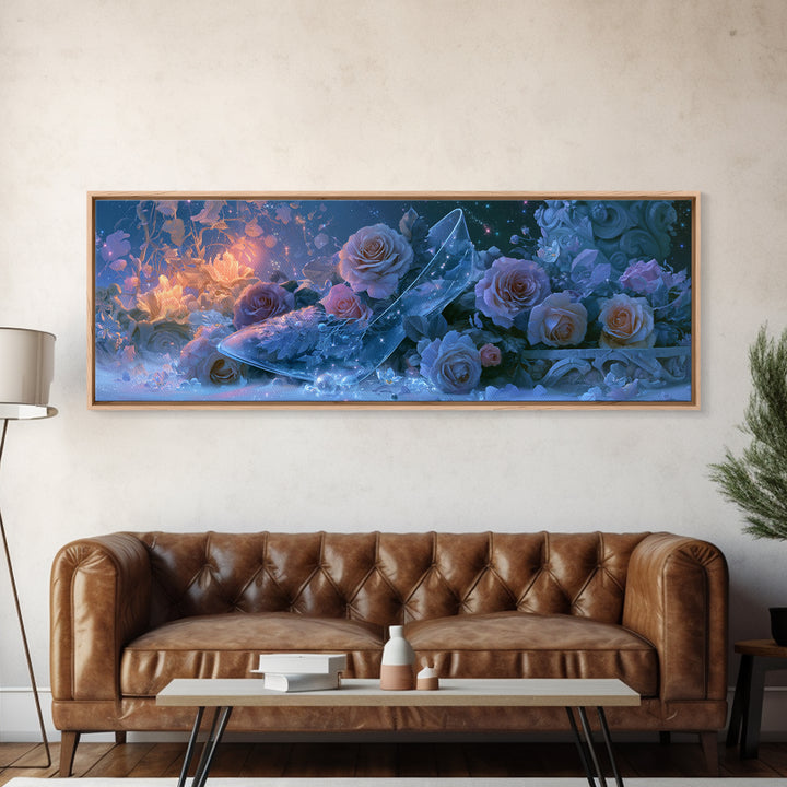 Glass Slipper Still Life Canvas Print, Fairy Tale Art, Folk Art, Living Room Decor, Fine Art, Storybook, Modern Decor, FTA-3x1-46