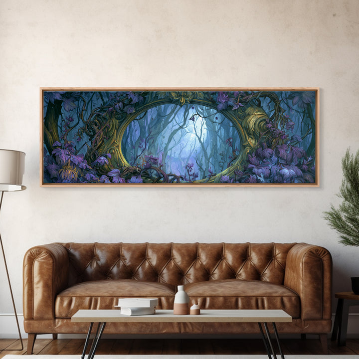 Magic Mirror Framed by Vines and Thorns Framed Canvas Print, Fairy Tale Art, Mixed Media Art, Living Room Decor, Storybook, FTA-3x1-53