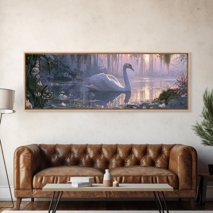 White Swan Transformation Scene Framed Canvas Print, Fairy Tale Art, Painting, Living Room Decor, Fine Art, Storybook, FTA-3x1-55