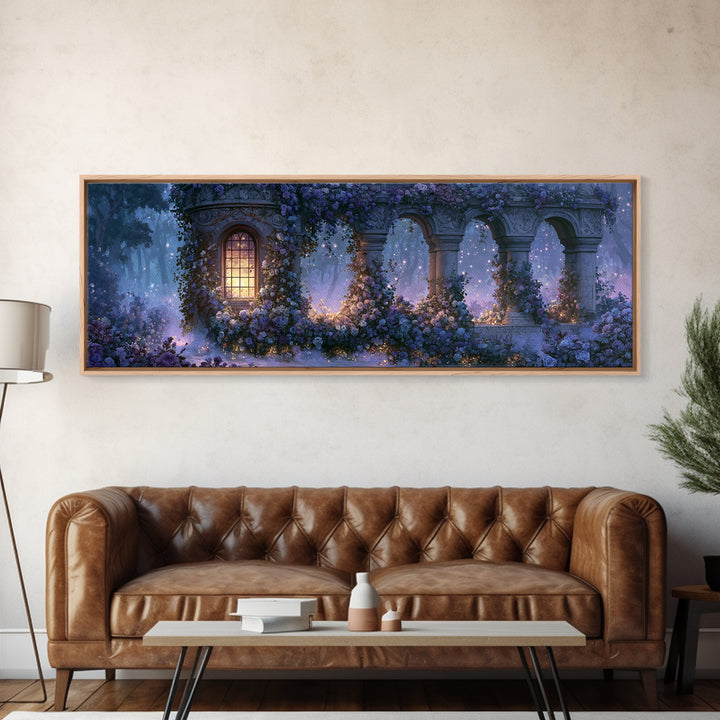 Rose Covered Tower Framed Canvas Print, Fairy Tale Art, Nursery Art, Living Room Decor, Fine Art, Storybook, Art Nouveau Print, FTA-3x1-58