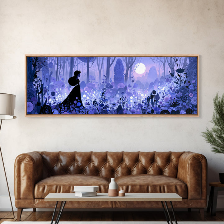 Princess Silhouette with Moonlit Garden Flowers Framed Canvas Print, Fairy Tale Art, Home Decor, Living Room Decor, Storybook, FTA-3x1-68