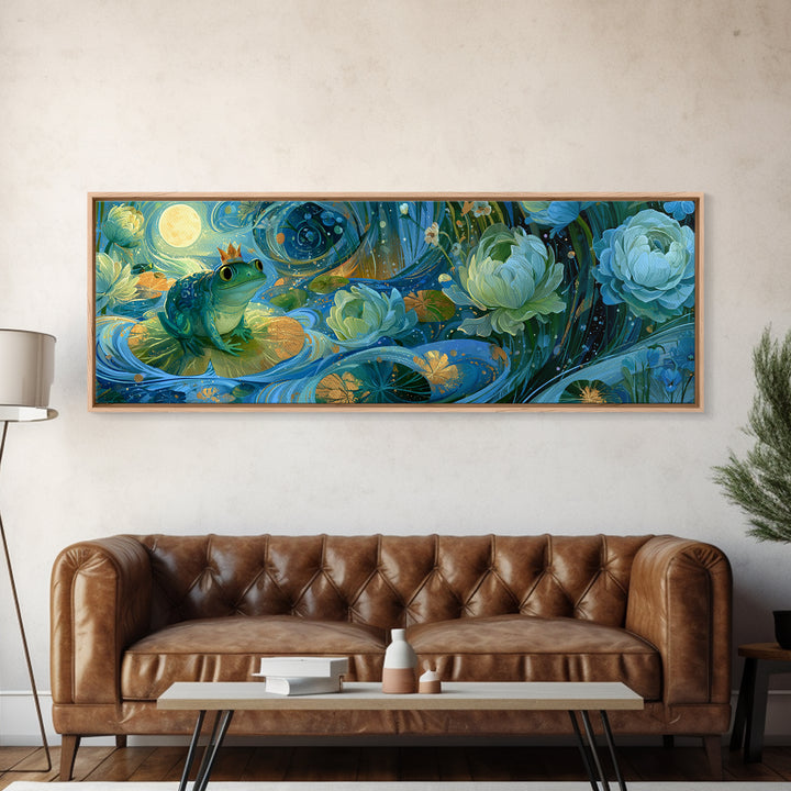 Frog Prince on a Lily Pad Canvas Print, Fairy Tale Art, Whimsical Decor, Living Room Decor, Storybook, Kids Room Decor, FTA-3x1-75