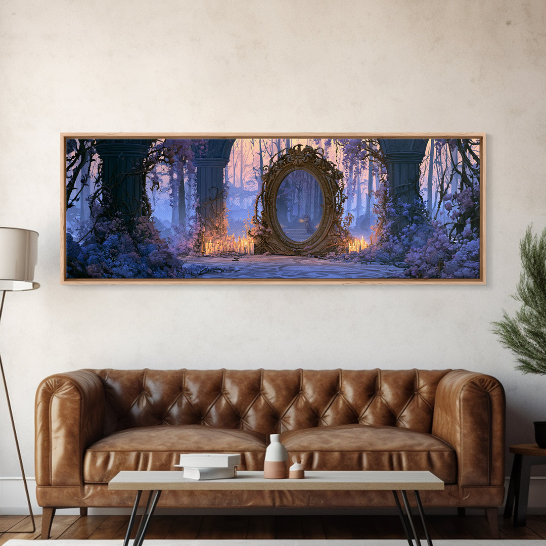 Magic Mirror Framed by Vines and Thorns Framed Canvas Print, Fairy Tale Art, Mixed Media Art, Living Room Decor, Storybook, FTA-3x1-77