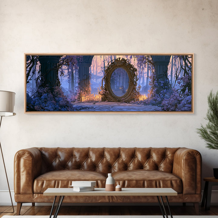 Magic Mirror Framed by Vines and Thorns Framed Canvas Print, Fairy Tale Art, Mixed Media Art, Living Room Decor, Storybook, FTA-3x1-77