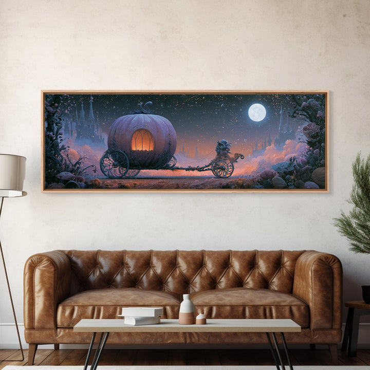 Pumpkin Carriage under Midnight Sky Canvas Print, Fairy Tale Art, Kids Room Art, Living Room Decor, Fine Art, Storybook, FTA-3x1-8