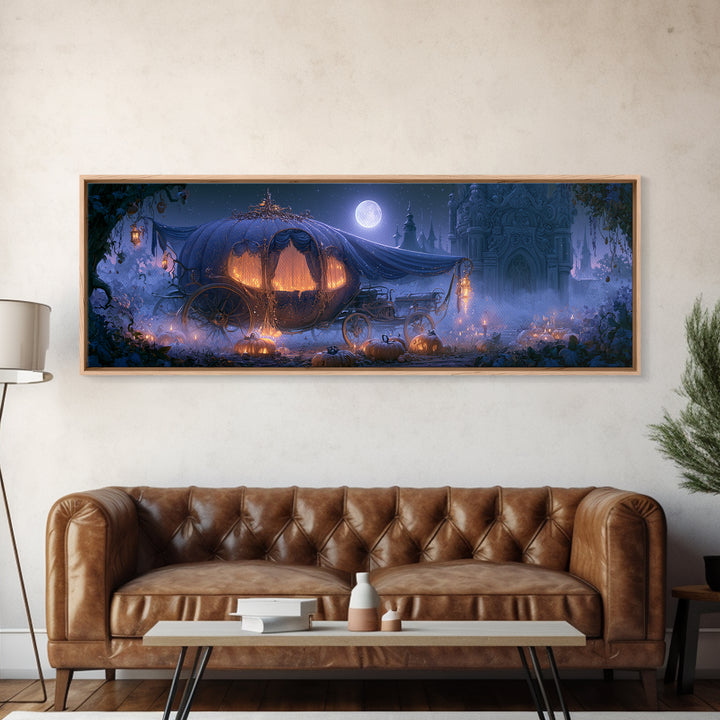 Pumpkin Carriage under Midnight Sky Canvas Print, Fairy Tale Art, Art Prints, Living Room Decor, Fine Art, Storybook, FTA-3x1-80
