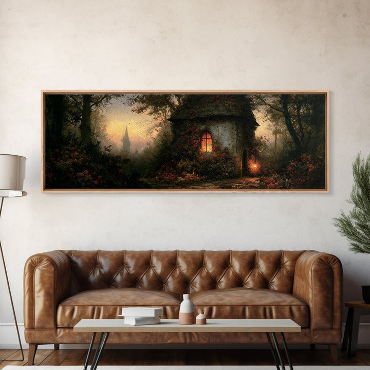 Rose Covered Tower Framed Canvas Print, Fairy Tale Art, Nursery Art, Living Room Decor, Fine Art, Storybook, Art Nouveau Print, FTA-3x1-82