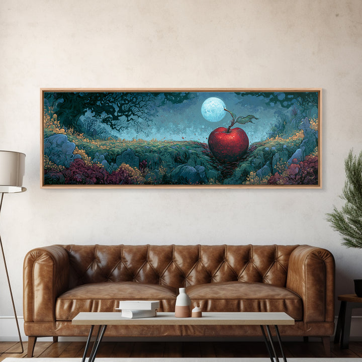 Enchanted Apple with Deep Red Shine Framed Canvas Print, Fairy Tale Art, Art Print, Living Room Decor, Fine Art, Storybook, FTA-3x1-84