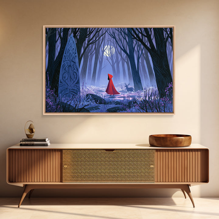 Red Cloak Figure Walking Through Dark Woods Canvas Print, Fairy Tale Art, Dark Art, Living Room Decor, Fine Art, Storybook, FTA-3x2-12