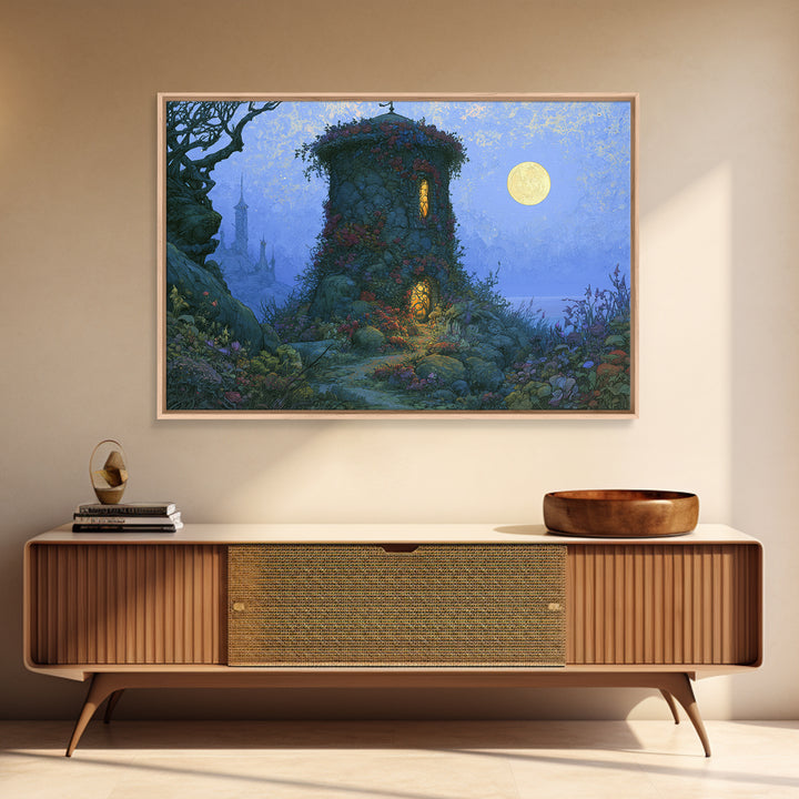 Rose Covered Tower Canvas Print, Fairy Tale Art, Boho Wall Art, Living Room Decor, Oil Painting, Storybook, Mixed Media Art, FTA-3x2-22