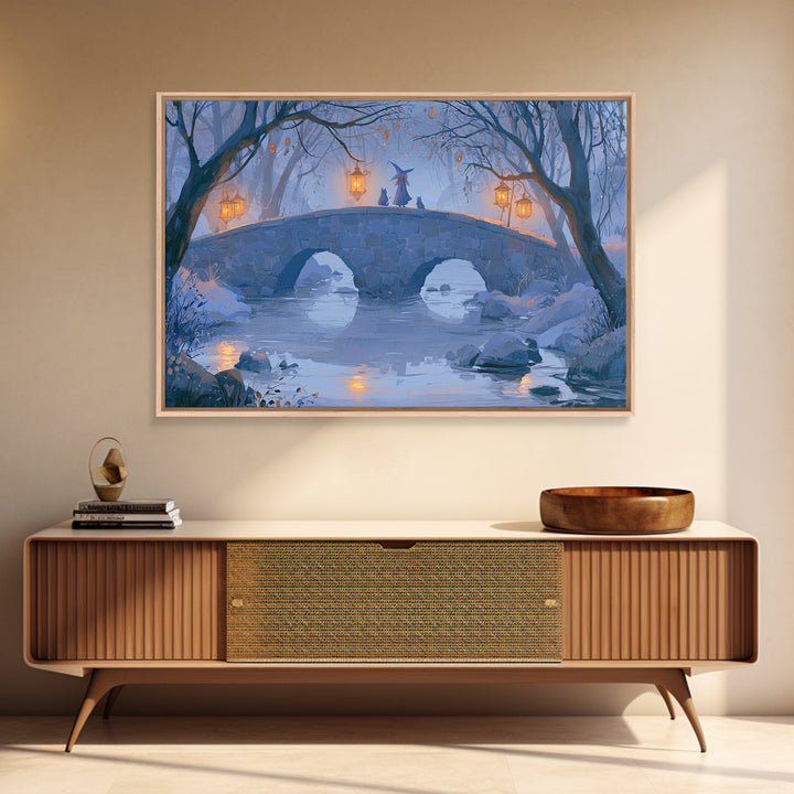 Lantern Lit Bridge Framed Canvas Print, Fairy Tale Art, Gallery Decor, Living Room Decor, Fine Art, Storybook, Wall Art, FTA-3x2-27