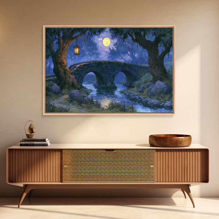Lantern Lit Bridge Canvas Print, Fairy Tale Art, Whimsical Wall Art, Living Room Decor, Fine Art, Storybook, Luxury Decor, FTA-3x2-3