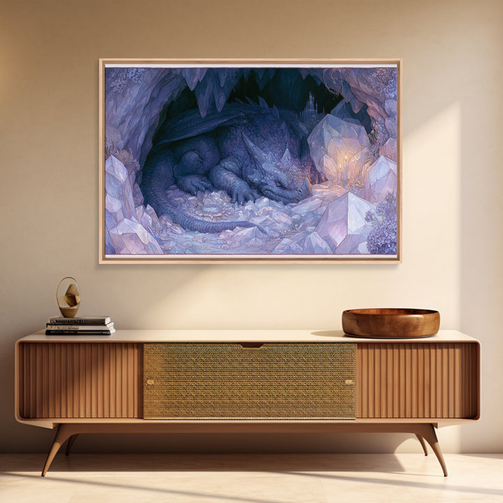 Sleeping Dragon in a Cave of Crystals Canvas Print, Fairy Tale Art, Kids Room Decor, Living Room Decor, Abstract Art, Storybook, FTA-3x2-52