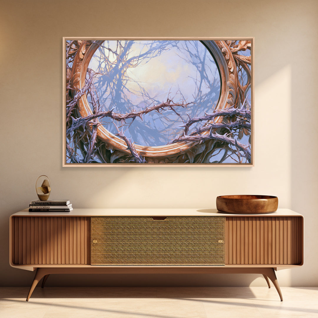 Magic Mirror Framed by Vines and Thorns Canvas Print, Fairy Tale Art, Art Nouveau Print, Living Room Decor, Storybook, FTA-3x2-65