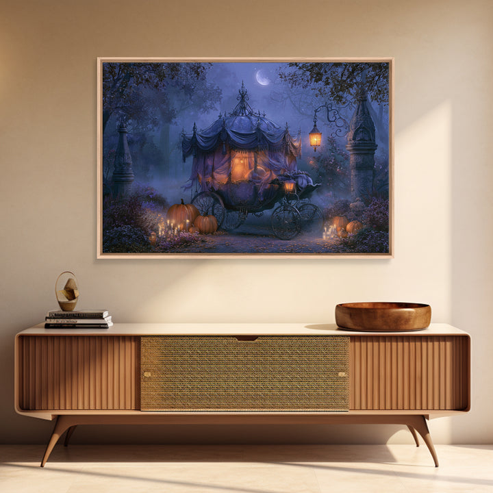 Pumpkin Carriage under Midnight Sky Canvas Print, Fairy Tale Art, Minimalist Decor, Living Room Decor, Fine Art, Storybook, FTA-3x2-68