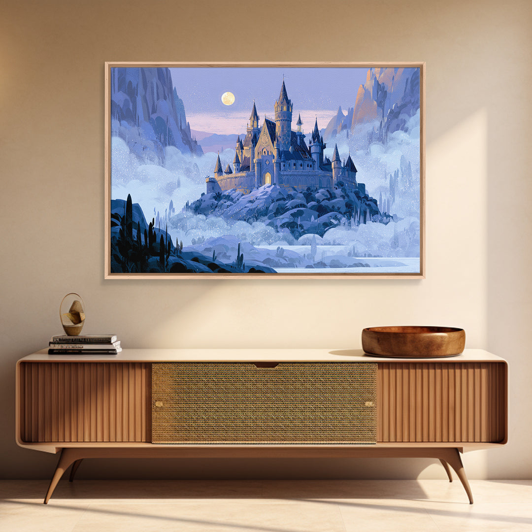 Storybook Castle on a Misty Hill Framed Canvas Print, Fairy Tale Art, Fairy Art, Living Room Decor, Fine Art, Storybook, FTA-3x2-78