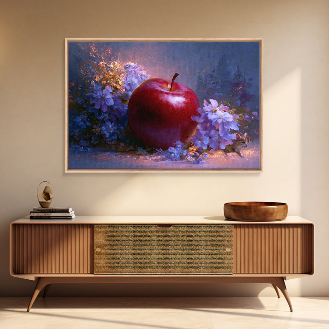 Enchanted Apple with Deep Red Shine Framed Canvas Print, Fairy Tale Art, Art Print, Living Room Decor, Fine Art, Storybook, FTA-3x2-96
