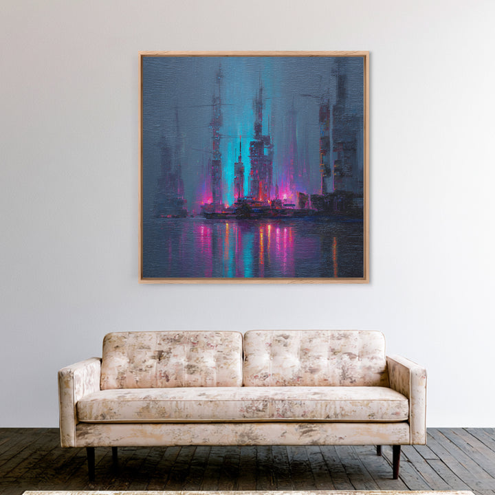 Bioluminescent Garden in a Future Habitat Framed Canvas Print, Futuristic Art, Modern Wall Decor, Living Room Decor, Future, FUT-1x1-100