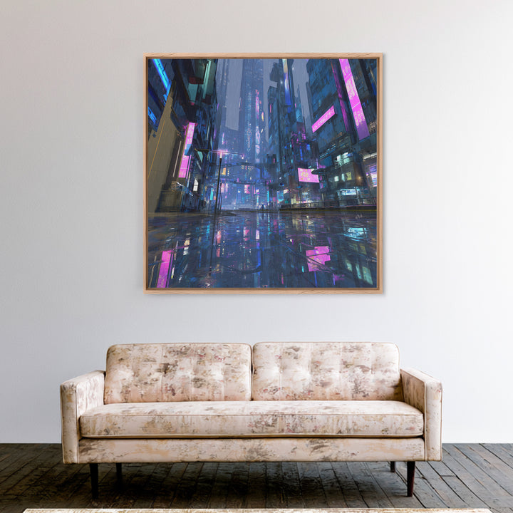White and Blue Utopian Megastructure Framed Canvas Print, Futuristic Art, Room Decor, Living Room Decor, Fine Art, Future, FUT-1x1-12