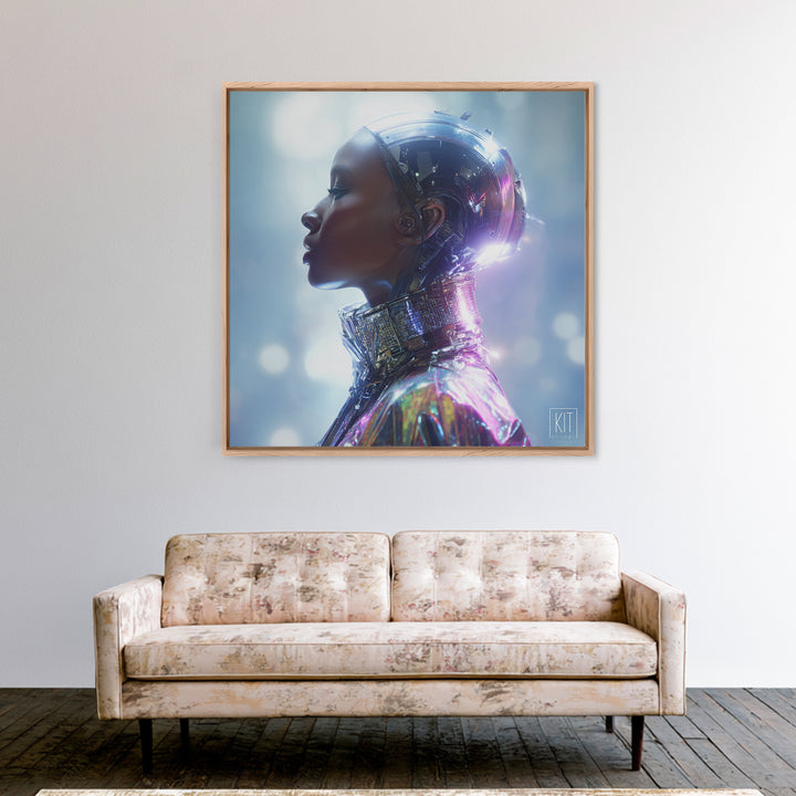 Futuristic Fashion Portrait Framed Canvas Print, Futuristic Art, Ai Art, Living Room Decor, Fine Art, Future, Digital Poster, FUT-1x1-33