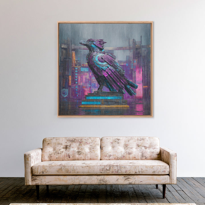 Futurist Bird Made of Panels and Light Framed Canvas Print, Futuristic Art, Statement Artwork, Living Room Decor, Future, FUT-1x1-46