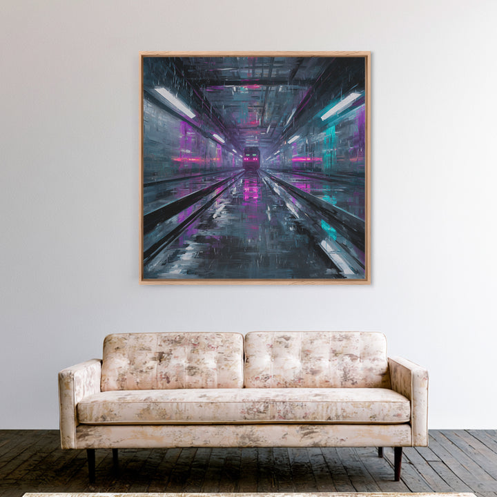Transparent Train Speeding Through Light Tunnels Canvas Print, Futuristic Art, Statement Artwork, Living Room Decor, Future, FUT-1x1-59
