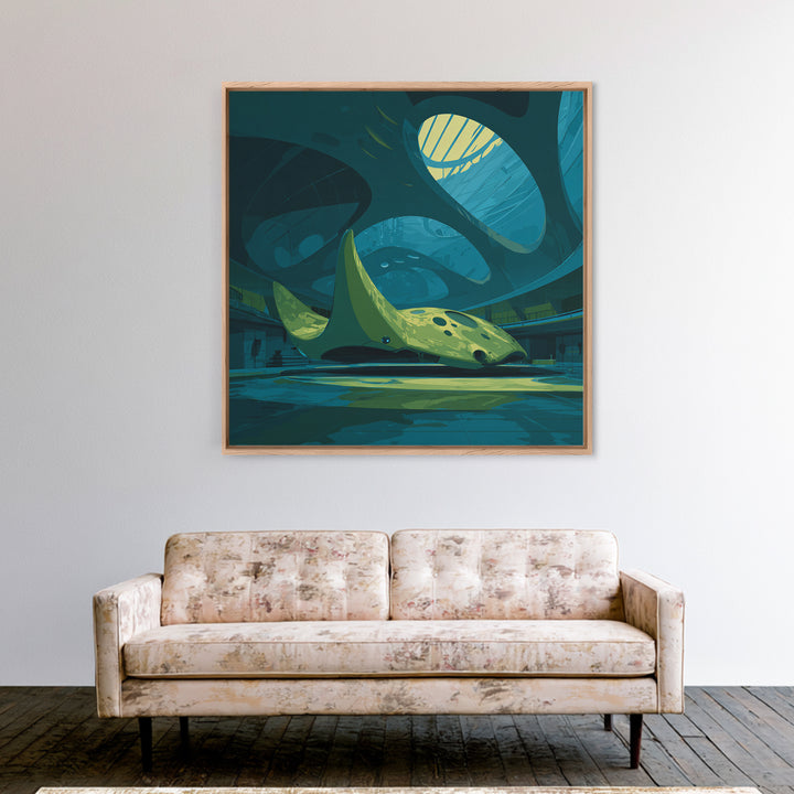 Future Ocean Lab Framed Canvas Print, Futuristic Art, Boho Decor, Living Room Decor, Oil Painting, Future, Mid Century Modern, FUT-1x1-63