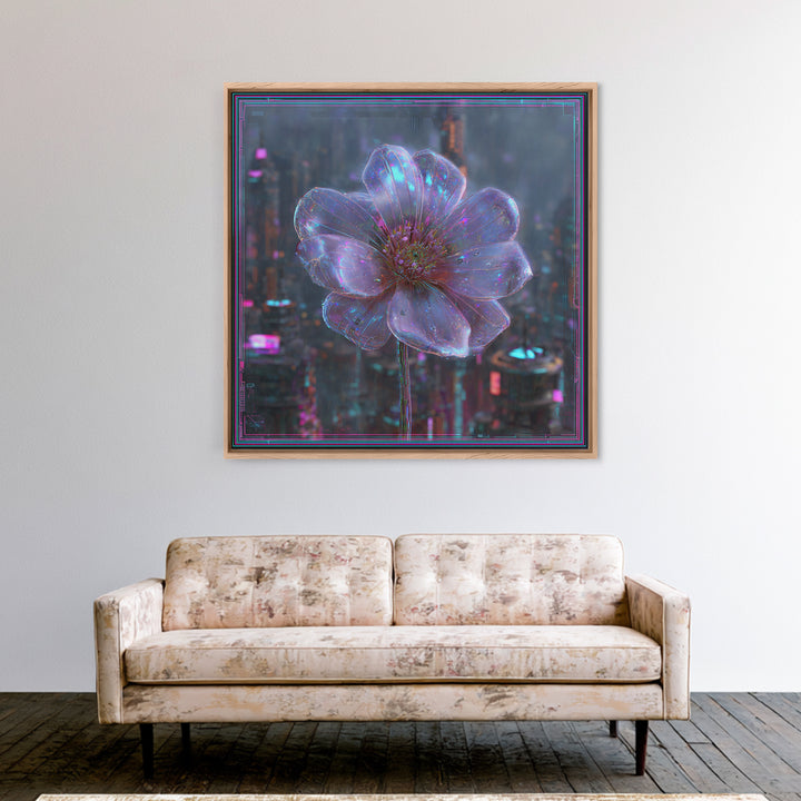 Holographic Flower Rendered Framed Canvas Print, Futuristic Art, Home Decor, Living Room Decor, Future, Unique Wall Art, FUT-1x1-78