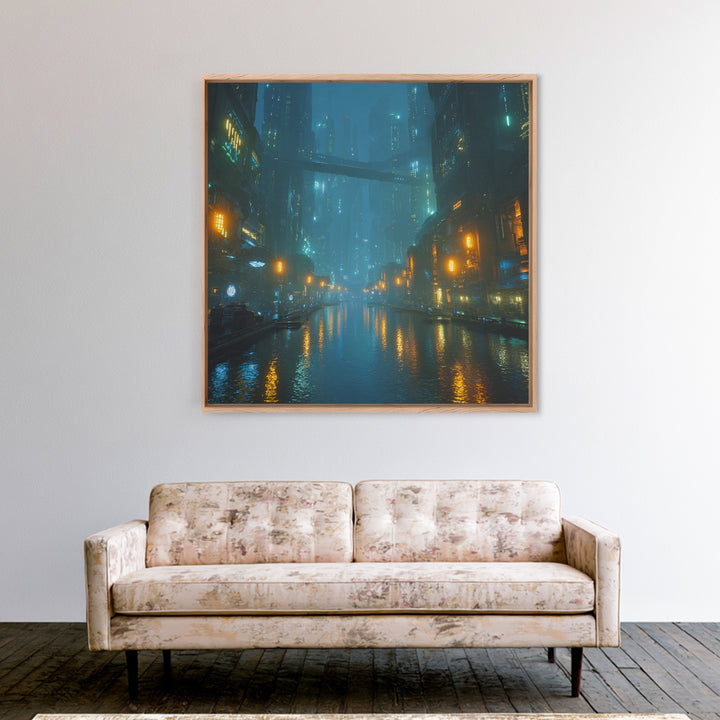 Orbital City Ring Around a Blue Planet Canvas Print, Futuristic Art, Wall Decor, Living Room Decor, Oil Painting, Future, FUT-1x1-82