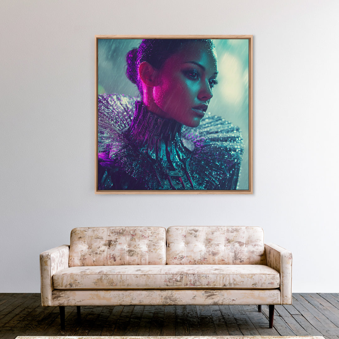 Futuristic Fashion Portrait Canvas Print, Futuristic Art, Digital Art, Living Room Decor, Future, Extra Large Wall Art, FUT-1x1-9