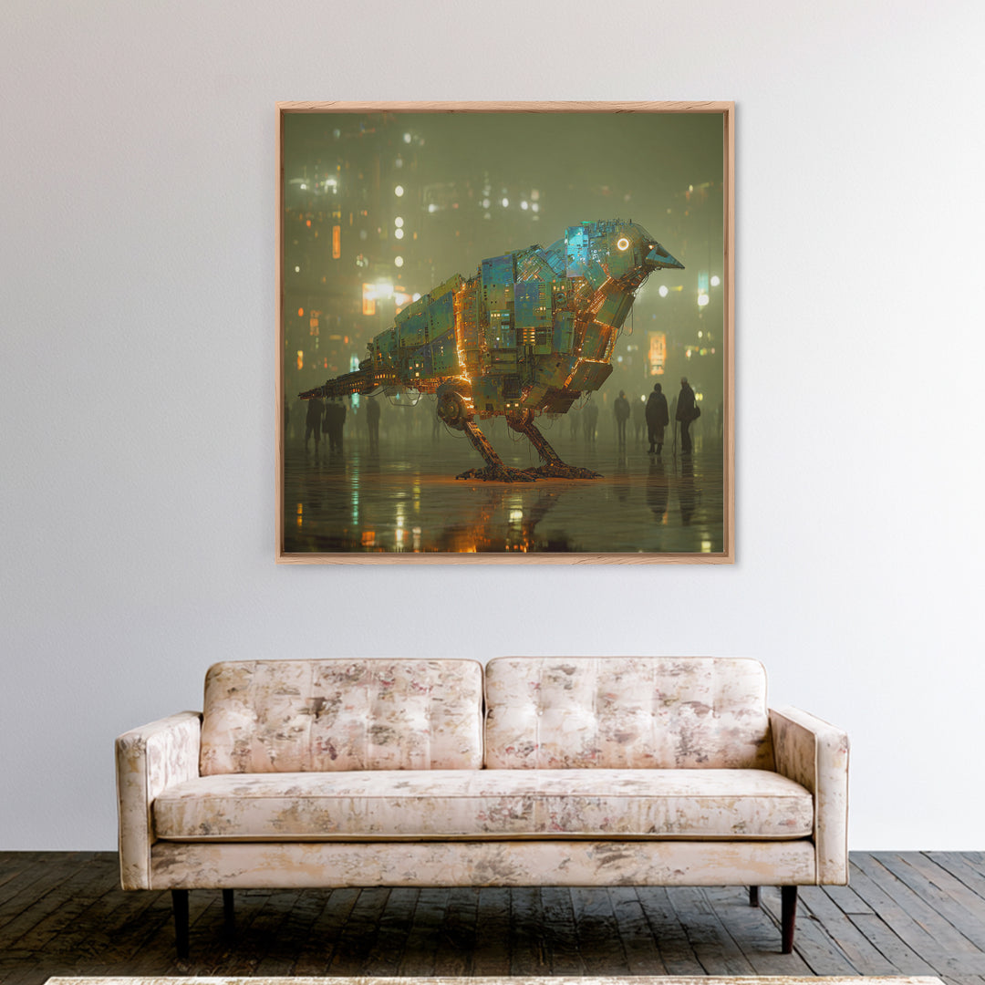 Futurist Bird Made of Panels and Light Canvas Print, Futuristic Art, Minimalist Decor, Living Room Decor, Fine Art, Future, FUT-1x1-94