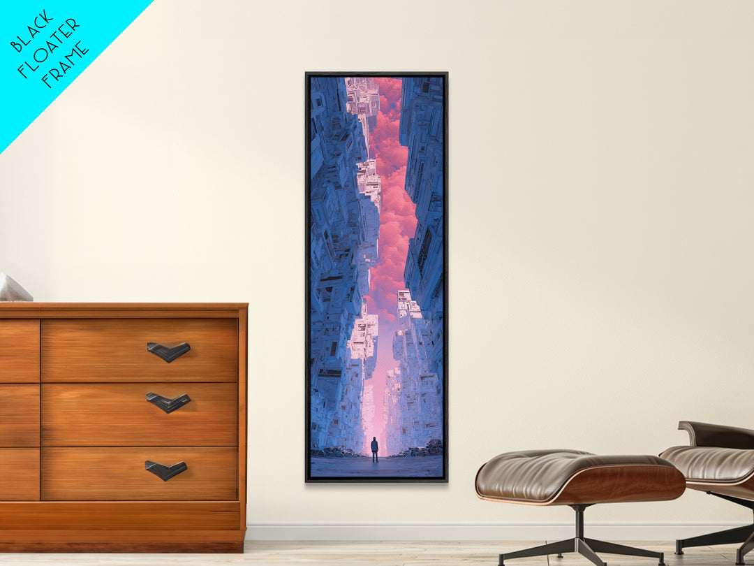 White and Blue Utopian Megastructure Framed Canvas Print, Futuristic Art, Canvas Painting, Living Room Decor, Fine Art, Future, FUT-1x3-24