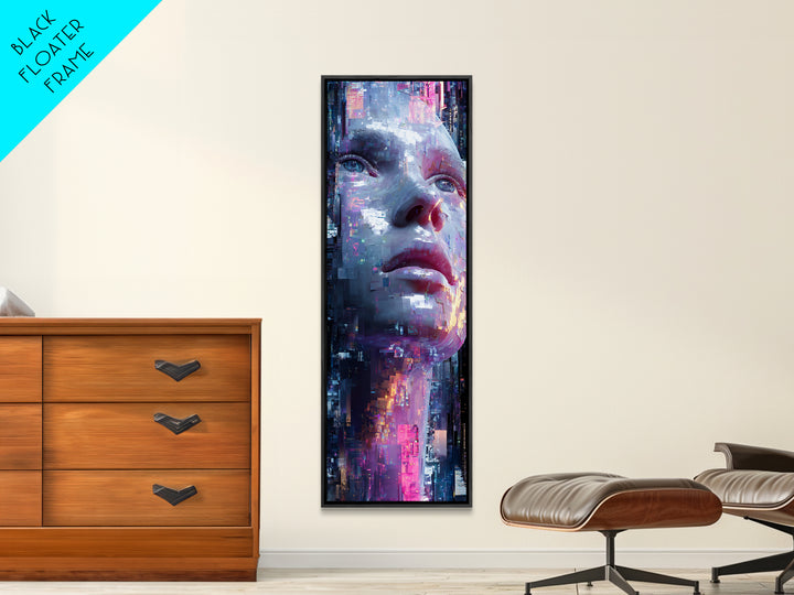 Abstract Ai Face Formed from Light Fragments Framed Canvas Print, Futuristic Art, Digital Art, Living Room Decor, Future, FUT-1x3-62