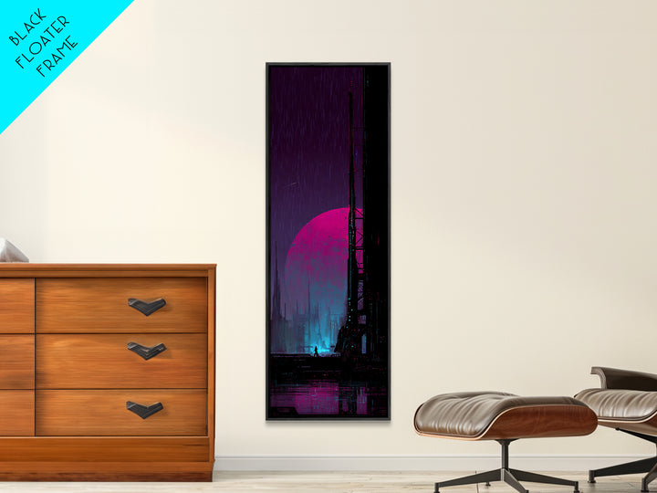 Moon Colony Silhouette Canvas Print, Futuristic Art, Digital Wall Art, Living Room Decor, Watercolor Art, Future, FUT-1x3-9