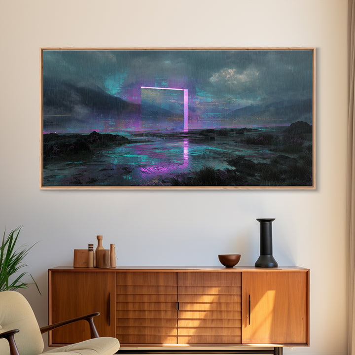 Glowing Geometric Portal Framed Canvas Print, Futuristic Art, Canvas Wall Art, Living Room Decor, Future, Steampunk Decor, FUT-2x1-34