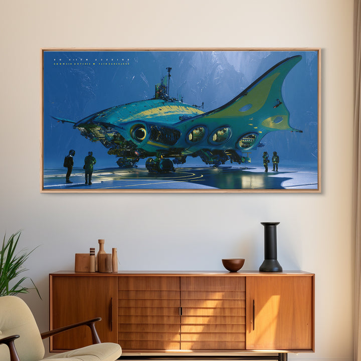 Future Ocean Lab Framed Canvas Print, Futuristic Art, Printable Wall Art, Living Room Decor, Fine Art, Future, Landscape Art, FUT-2x1-35