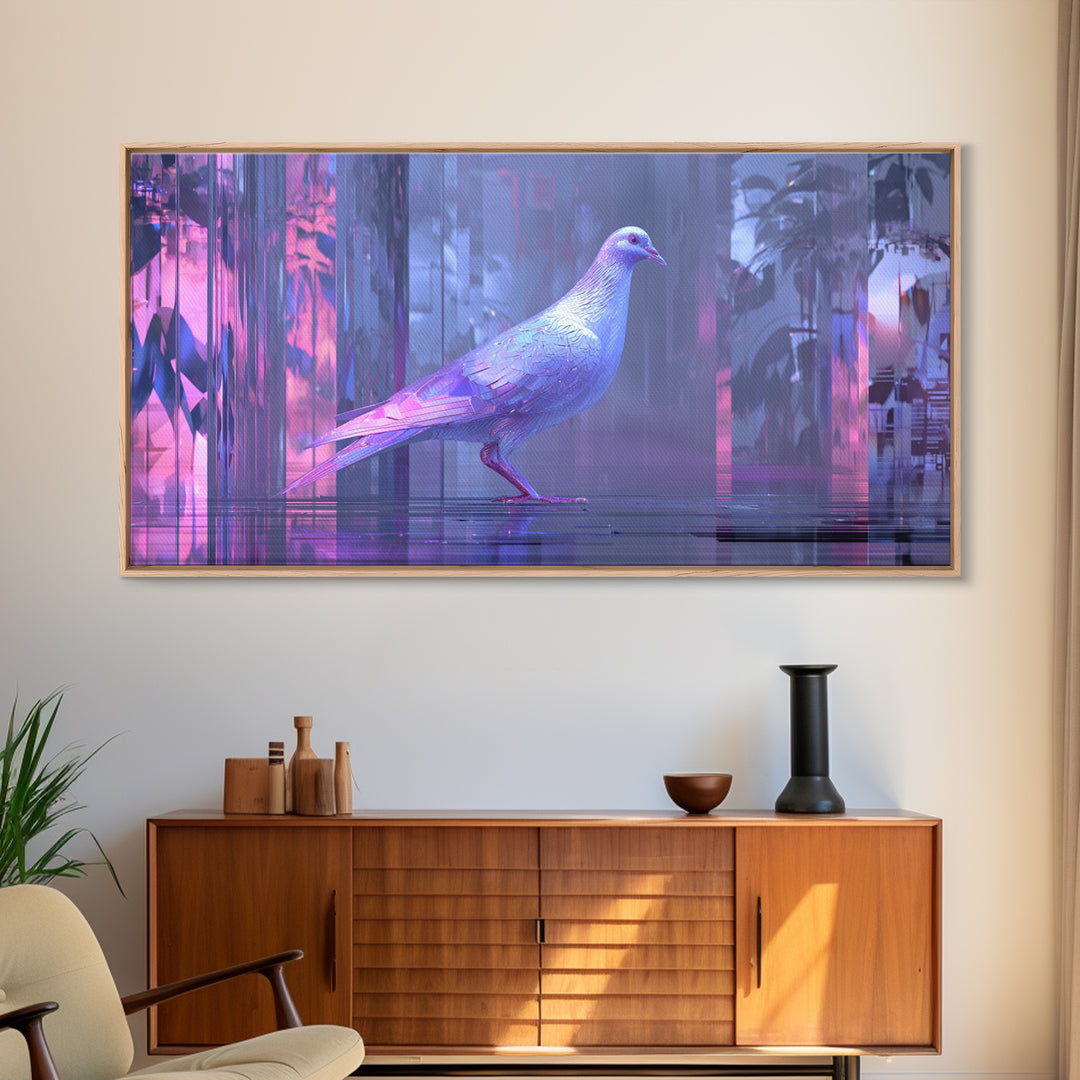 Futurist Bird Made of Panels and Light Framed Canvas Print, Futuristic Art, Digital Art, Living Room Decor, Fine Art, Future, FUT-2x1-42