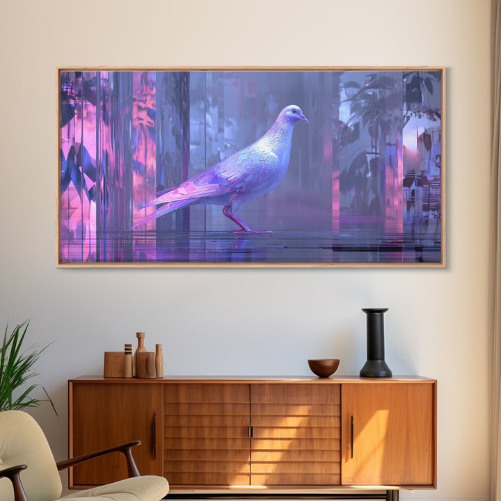Futurist Bird Made of Panels and Light Framed Canvas Print, Futuristic Art, Digital Art, Living Room Decor, Fine Art, Future, FUT-2x1-42