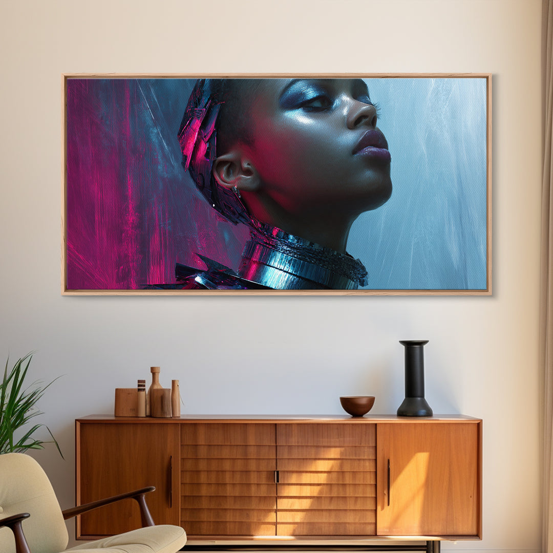Futuristic Fashion Portrait Canvas Print, Futuristic Art, Space Art, Living Room Decor, Oil Painting, Future, Minimalist Decor, FUT-2x1-53