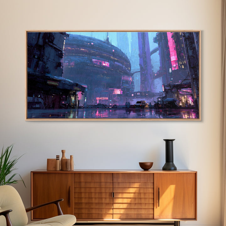 Orbital City Ring Around a Blue Planet Canvas Print, Futuristic Art, Unique Wall Art, Living Room Decor, Fine Art, Future, FUT-2x1-78