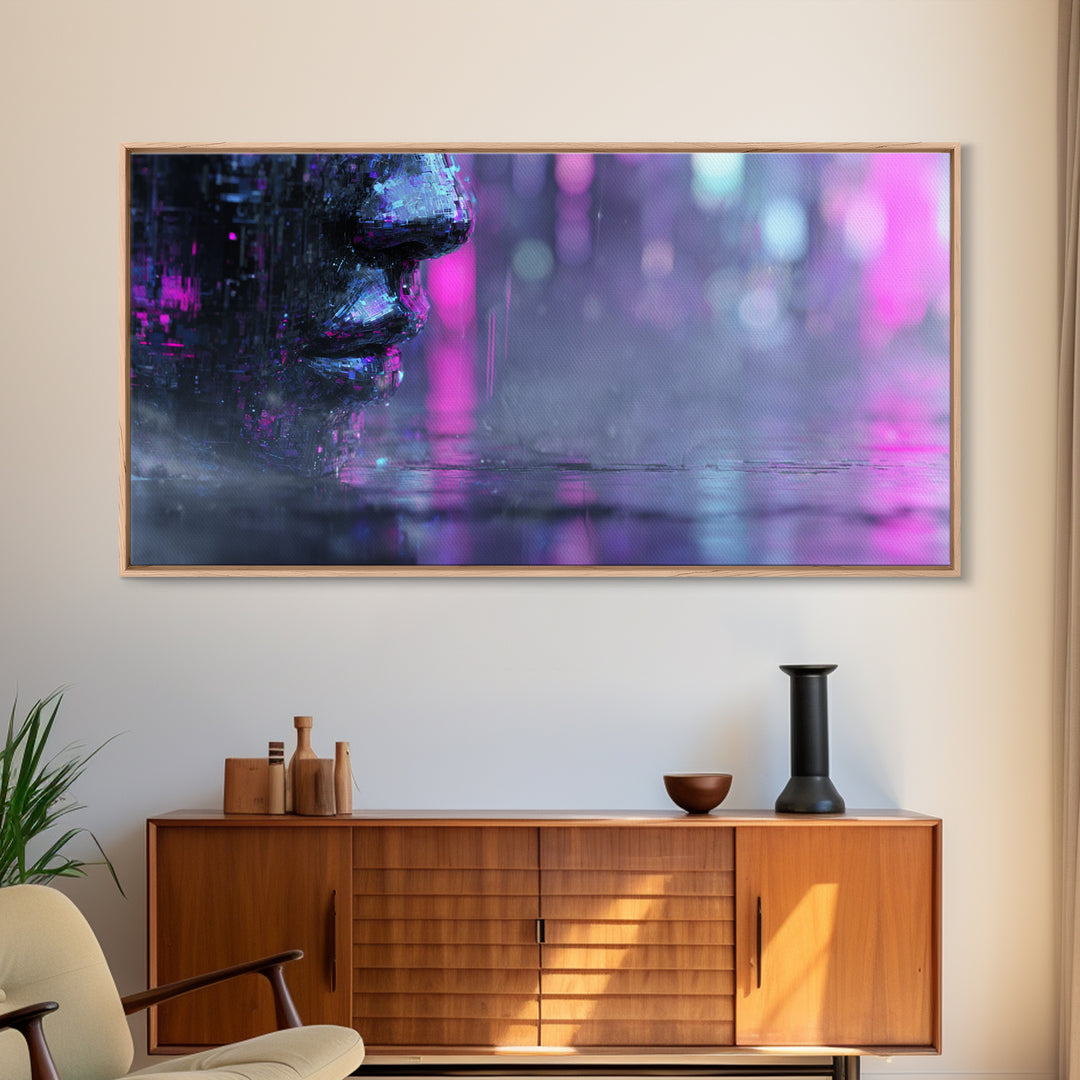 Abstract Ai Face Formed from Light Fragments Canvas Print, Futuristic Art, Extra Large Wall Art, Living Room Decor, Future, FUT-2x1-94