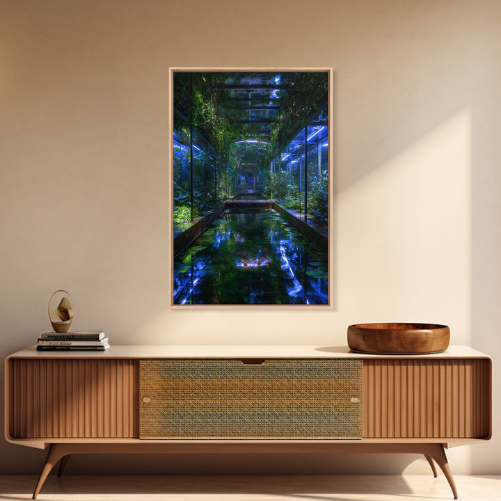 Bioluminescent Garden in a Future Habitat Framed Canvas Print, Futuristic Art, Printable Wall Art, Living Room Decor, Future, FUT-2x3-36