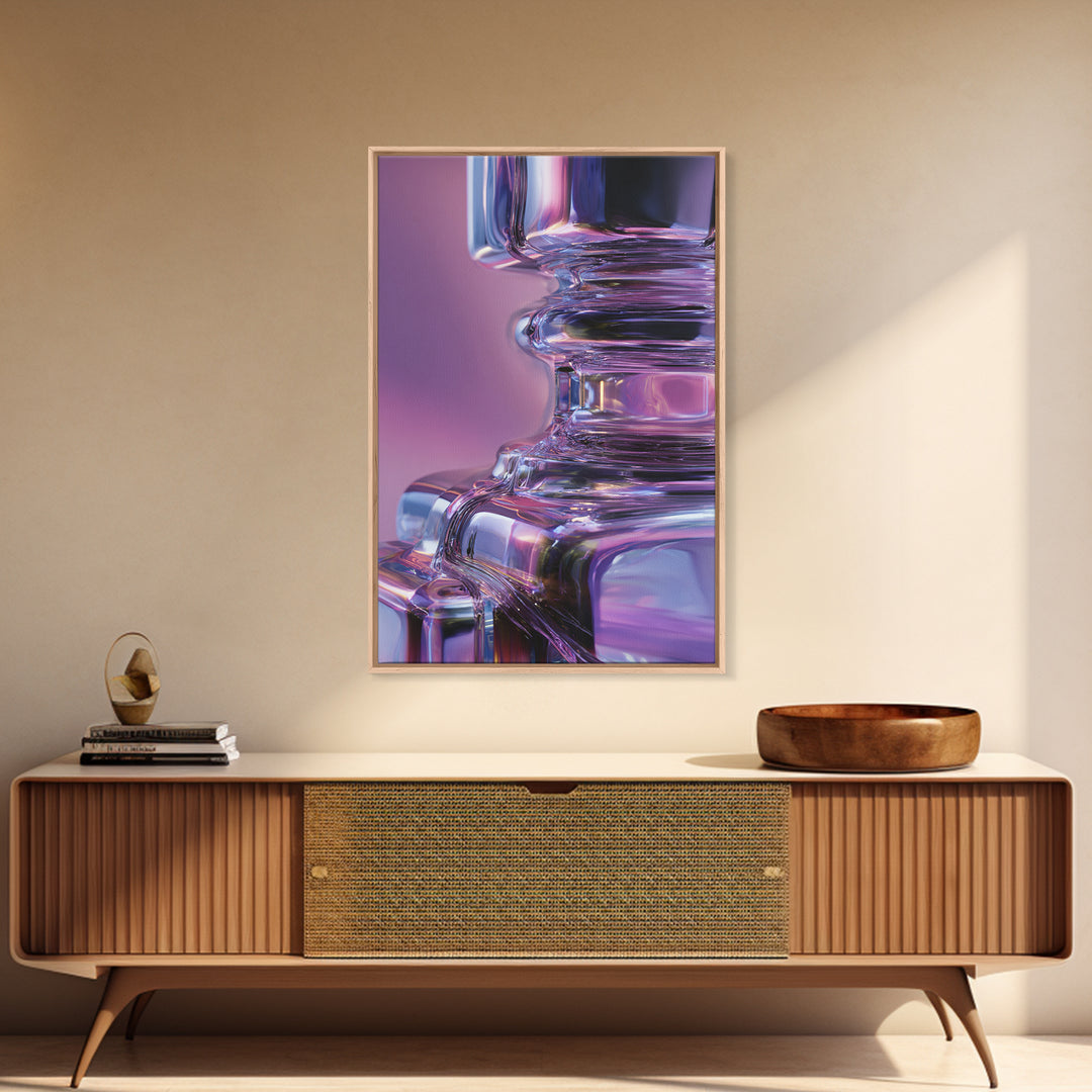 Smooth Titanium Shapes Framed Canvas Print, Futuristic Art, Gallery Decor, Living Room Decor, Fine Art, Future, Wall Decor, FUT-2x3-55